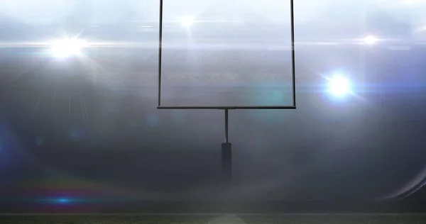 Empty Goal Post Illuminated Bright American Football Sports Field Night — Stock Photo, Image