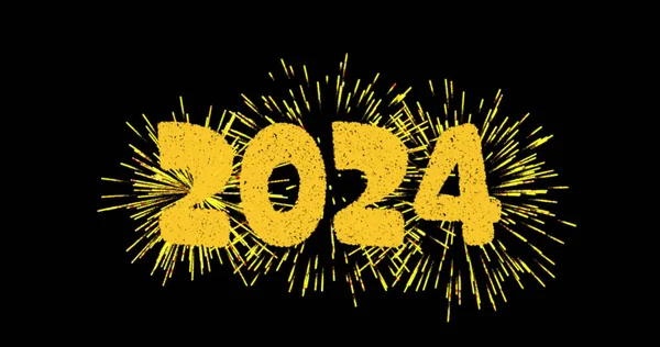 Εικόνα Του 2024 Κείμενο Χρυσό Κίτρινα Πυροτεχνήματα Του Νέου Έτους — Φωτογραφία Αρχείου