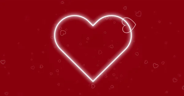 Image Neon Heart Shape Flickering Hearts Red Background Valentines Love — Stock Photo, Image