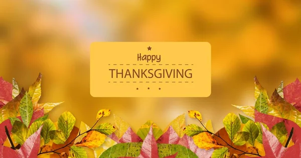 Sammansatt Bild Glad Tacksägelsetext Och Höstlöv Med Kopieringsutrymme Thanksgiving Tradition — Stockfoto