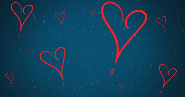 Kék Háttérben Mozgó Piros Szívek Képe Valentin Szerelem Romantika Koncepció — Stock Fotó
