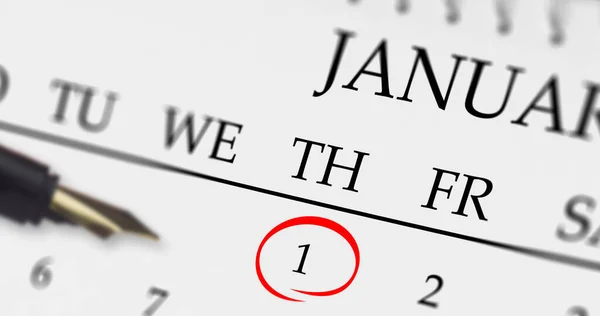 Imagem Caneta Apontando Para Anel Vermelho Sobre Janeiro Calendário Mensal — Fotografia de Stock