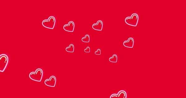 Изображение Розовых Сердец Движущихся Красном Фоне Валентинки Любовь Романтика Концепция — стоковое фото