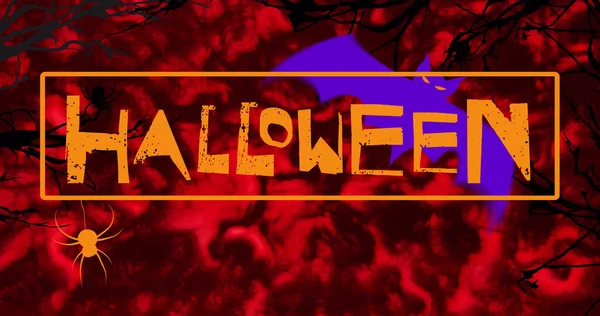 Digitális Kép Boldog Halloween Szöveg Banner Denevér Ikon Vörös Háttér — Stock Fotó