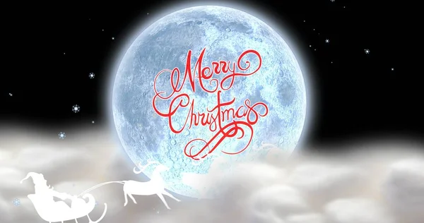 Composition Christmas Greeting Santa Sleigh Full Moon Night Copy Space — Stock Photo, Image