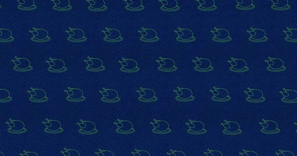 Hindi deseninin tam kare görüntüsü mavi arkaplanda, fotokopi alanında. Şükran Günü kutlaması, geçmiş ve gelenek.