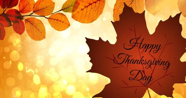 Composite Image Autumn Leaves Happy Thanksgiving Text Copy Space Thanksgiving — Stock Photo, Image