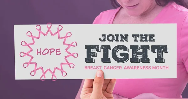 Zusammenstellung Von Frauen Mit Hoffnungstext Und Brustkrebs Aufklärungsslogan Vor Violettem — Stockfoto