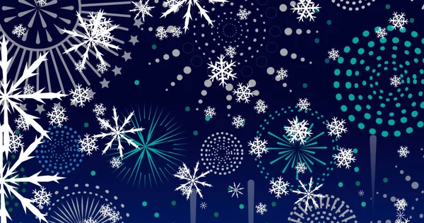 Képek Karácsonyi Hópelyhek Újévi Tűzijáték Kék Háttérrel Újév Ünnep Parti — Stock Fotó