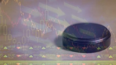 Müzayedecinin çekiciyle ilgili istatistik ve finansal veri işleme animasyonu. küresel iş, veri işleme, finans, kriz ve durgunluk kavramı dijital olarak oluşturulmuş video.