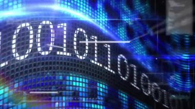 İkili kodlama üzerine veri işleme animasyonu. küresel veri işleme ve dijital arayüz konsepti dijital olarak oluşturulmuş video.