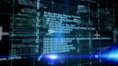 Dijital veri işleme sisteminin ve parlayan mavi ışıkların animasyonu. küresel veri işleme ve dijital arayüz konsepti dijital olarak oluşturulmuş video.