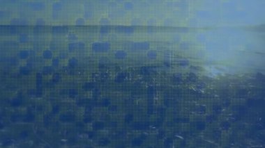 Arazi üzerinde veri işleme ağı animasyonu. küresel bilim, araştırma, bağlantılar ve dijital olarak oluşturulan veri işleme konsepti.