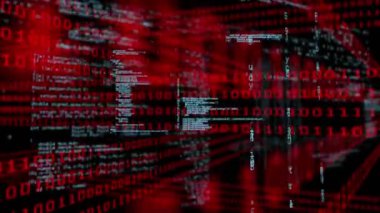 İkili kodlama üzerine veri işleme animasyonu. küresel veri işleme ve dijital arayüz konsepti dijital olarak oluşturulmuş video.