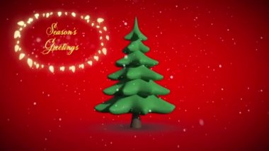 Kırmızı zemin üzerine düşen kar tanelerine karşı mevsimlik selamlama metni. Noel şenliği ve kutlama konsepti