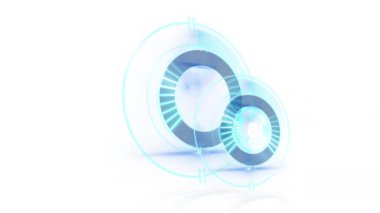 Beyaz arka planda geri sayımla dürbün taraması animasyonu. küresel iş, veri işleme, dijital arayüz ve bağlantılar konsepti dijital olarak oluşturulmuş video.