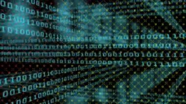 İkili kodlama ve veri işleme üzerinde dönen örüntü dizilerinin animasyonu. küresel veri işleme, veri transferi ve bilgi teknolojisi konsepti dijital olarak oluşturulmuş video.