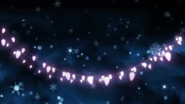 Peri ışıkları, kar taneleri ve yıldızların animasyonu. Noel, gelenek ve kutlama konsepti dijital olarak oluşturuldu.