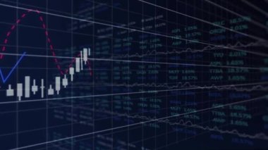 Şebeke üzerinde istatistik ve finansal veri işleme animasyonları. küresel iş, finans ve veri işleme kavramı dijital olarak oluşturulmuş video.