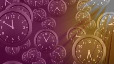 Saatin üzerindeki çok renkli güneş ışınlarının animasyonu. küresel ısınma, çevre ve zaman kavramı dijital olarak oluşturulmuş video.