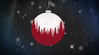 Soyut şekiller ve kar taneleri takılanların üzerine düşüyor mavi arka planda asılı duran süslemeler. Noel şenliği ve kutlama konsepti