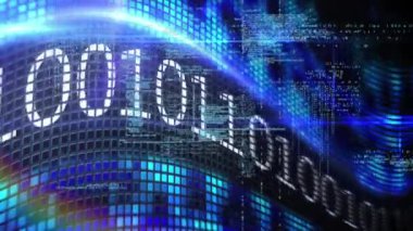 İkili kodlama ve veri işleme animasyonu. küresel veri işleme ve dijital arayüz konsepti dijital olarak oluşturulmuş video.