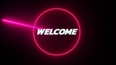 Renkli neon şekillerin siyaha tarandığı beyaz renkli hoş geldin metninin animasyonu. Sosyal medya ve iletişim konsepti dijital olarak oluşturulmuş video.