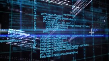 İkili kodlama üzerine veri işleme animasyonu. küresel veri işleme ve dijital arayüz konsepti dijital olarak oluşturulmuş video.