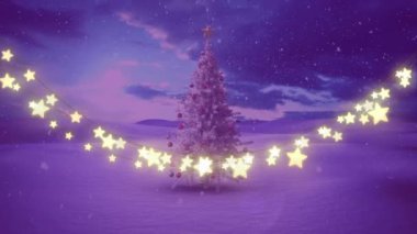 Parlayan noel ışıklarının ve noel ağacının iplerinin animasyonu. Noel, gelenek ve kutlama konsepti dijital olarak oluşturuldu.