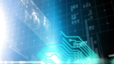 İşlemci devre kartından veri işleme animasyonu. küresel veri işleme ve dijital arayüz konsepti dijital olarak oluşturulmuş video.