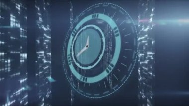 Bilgisayar sunucuları üzerinde saat işleme ve veri işleme animasyonları. küresel bağlantılar, veri işleme ve dijital arayüz konsepti dijital olarak oluşturulmuş video.