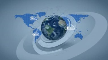 Dijital bulutların ve dünyanın her yerinde büyüyen ve işleyen sayıların animasyonu. küresel bulut hesaplaması, bağlantılar, veri işleme ve dijital arayüz konsepti dijital olarak oluşturulmuş video.