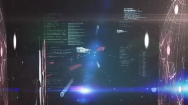 İkili kodlama üzerinden veri işleme ve bağlantı ağlarının animasyonu. küresel veri işleme, veri transferi ve bilgi teknolojisi konsepti dijital olarak oluşturulmuş video.