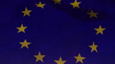 Gün batımında elektrik direkleri üzerinde Avrupa Birliği bayrağının canlandırılması. Avrupa Birliği enerji ve ekonomi kavramı dijital olarak üretilen video.
