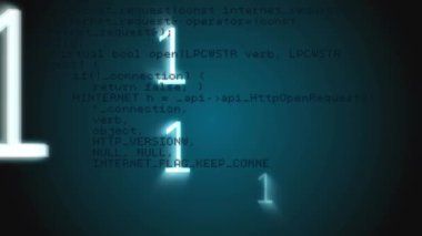 İkili kodlama üzerine veri işleme animasyonu. küresel veri işleme ve dijital arayüz konsepti dijital olarak oluşturulmuş video.