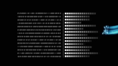 İkili kodlama üzerine veri işleme animasyonu. küresel veri işleme ve dijital arayüz konsepti dijital olarak oluşturulmuş video.