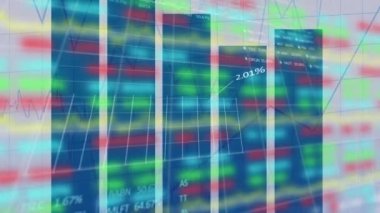 Şebeke üzerinde istatistik ve finansal veri işleme animasyonları. covid 19 salgın konsepti dijital olarak oluşturulan video sırasında küresel iş, finans ve veri işleme.