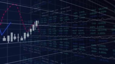 Şebeke üzerinde istatistik ve finansal veri işleme animasyonları. küresel iş, finans ve veri işleme kavramı dijital olarak oluşturulmuş video.