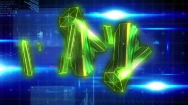 Veri işleme üzerinde dönen yeşil parlayan blokların animasyonu. küresel veri işleme, veri transferi ve bilgi teknolojisi konsepti dijital olarak oluşturulmuş video.