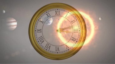 Güneş sistemlerinin, gezegenlerin ve zamanın akışına bağlı uzayın animasyonu. küresel alan, çevre ve zaman kavramı dijital olarak oluşturulmuş video.