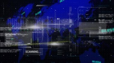 Dünya haritası üzerinde istatistik ve veri işleme animasyonları. küresel iş, veri işleme, dijital arayüz ve bağlantılar konsepti dijital olarak oluşturulmuş video.