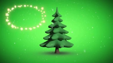 Fotokopi alanı ve yeşil arka planda noel ağacı olan peri ışıkları animasyonu. Noel, gelenek ve şenlik konsepti dijital olarak oluşturuldu.