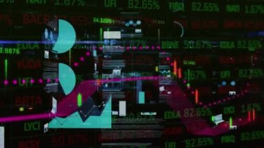 Dünya haritası üzerinde istatistik ve veri işleme animasyonları. küresel veri işleme, dijital arayüz ve bağlantılar konsepti dijital olarak oluşturulmuş video.