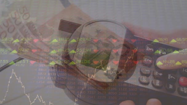 Banknotlar Istatistikler Finansal Veri Işleme Üzerinden Ödeme Terminalinin Animasyonu Global — Stok video