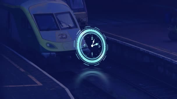 时钟在火车上快速移动的动画 全球商业 旅行和生产力概念数码视频 — 图库视频影像