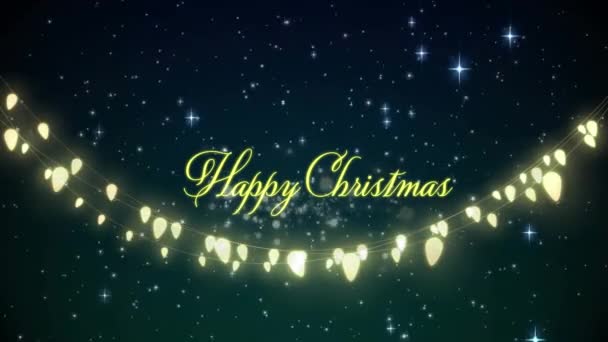 Animatie Van Vrolijke Kersttekst Feeënlichtjes Sterren Kerstmis Traditie Viering Concept — Stockvideo