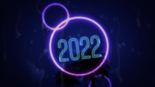 Animation 2022 Text Blå Neon Med Rosa Neon Cirklar Över — Stockvideo