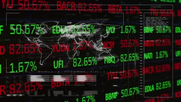 Animación Estadísticas Procesamiento Datos Través Del Mapa Mundial Negocio Global — Vídeos de Stock