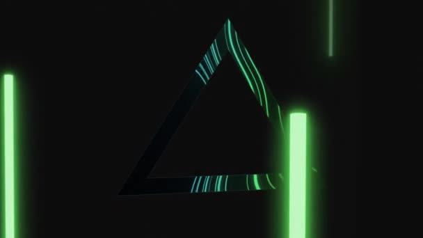 Animation Triangle Réfléchissant Les Rayons Néons Verts Les Lumières Bleues — Video