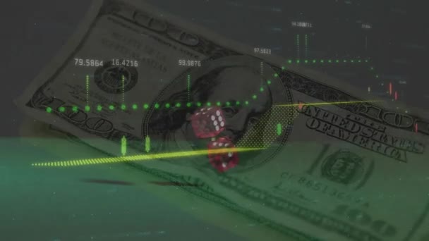 Animazione Dell Elaborazione Dei Dati Finanziari Due Dadi Banconote Dollari — Video Stock